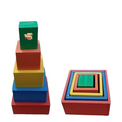 Imagem de Brinquedo Pedagógico Educativo Em Madeira Cubo De Encaixe / Empilhar