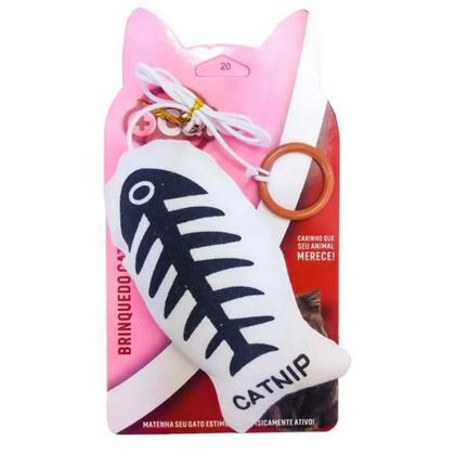 Imagem de Brinquedo Peixe para Gato com Catnip com Guizo e Cordão para Puxar e Argola para Pendurar