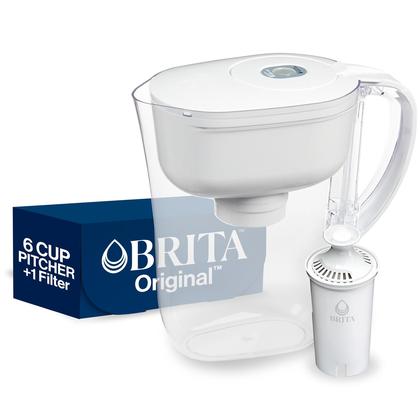 Imagem de Brita jarro de filtro de água para torneira e água potável com 1 filtro de substituição, capacidade de 6 xícaras, presente de Natal para homens e mulheres, BPA Free, branco