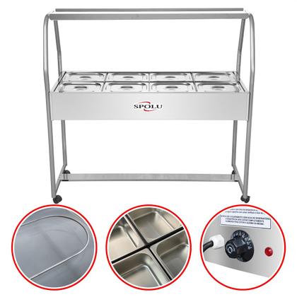 Imagem de Buffet Self Service Quente 8 Cubas Gastronômicas Banho Maria Rechaud Inox Carro Térmico Balcão Mesa Carrinho Restaurante