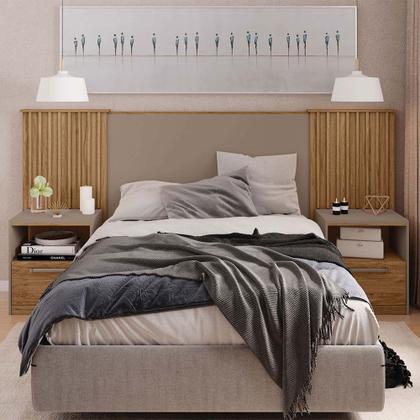 Imagem de Cabeceira Extensível Casal Burrell com Mesas de Cabeceira Acabamento Ripado MDP Fendi/Buriti G11 - Gran Belo