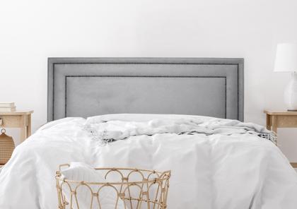 Imagem de Cabeceira King Reta Luxo Dupla 193x60 Suede Cinza - Tachas Fumê