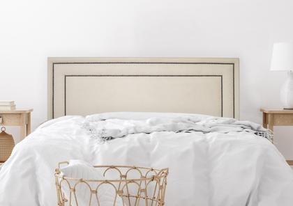 Imagem de Cabeceira King Reta Luxo Dupla 193x60 Suede Off White - Tachas Fumê