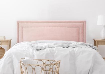 Imagem de Cabeceira King Reta Luxo Dupla 193x60 Veludo Rosê - Tachas Prata