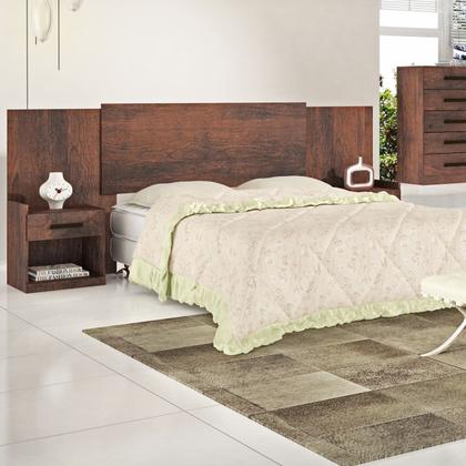 Imagem de Cabeceira para Cama Box Casal Com 2 Mesas de Canto Café