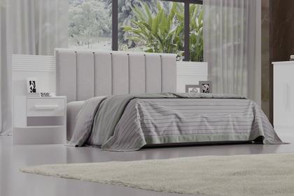 Imagem de Cabeceira para Cama de Casal Ripada Irís Estofada com 2 Mesas de Cabeceira D Doro