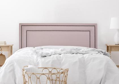 Imagem de Cabeceira Queen Reta Luxo Dupla 160x60 Sintético Rosa + Tachas Fumê