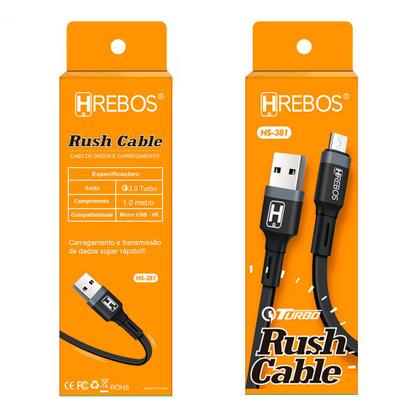 Imagem de Cabo 1.0M 3.0A Rush Turbo Hrebos USB X Micro USB-V8 HS-381