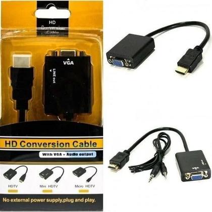 Imagem de Cabo Adaptador Para Converter Hdmi Para Vga Saída P2 Áudio