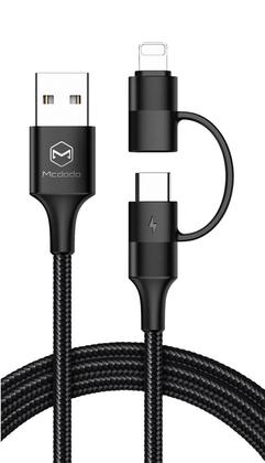 Imagem de Cabo carregador  e dados 2 em 1 USB Tipo C Lightning 3A 1,2M