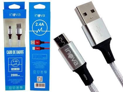 Imagem de Cabo Carregador Rápido Micro Usb V8 - 2 Metros Reforçado Prata - Inova