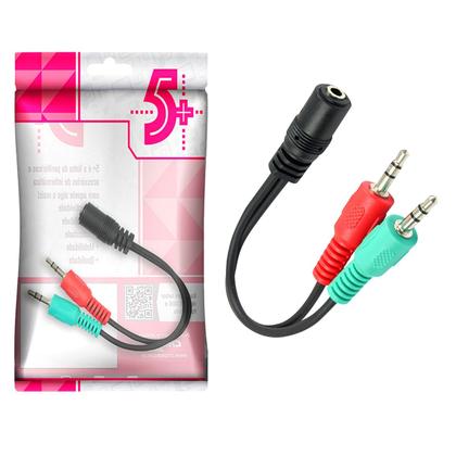 Imagem de Cabo De Áudio Adaptador P3 Fêmea x 2 P2 Macho para Microfone Fone Headset 20cm