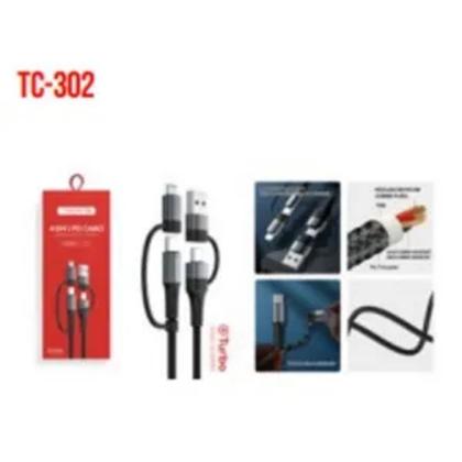 Imagem de Cabo de Dados 4 em 1 Turbo 1.2M Tomate TC-302 - Conexões USB-A, Tipo-C e Lightning