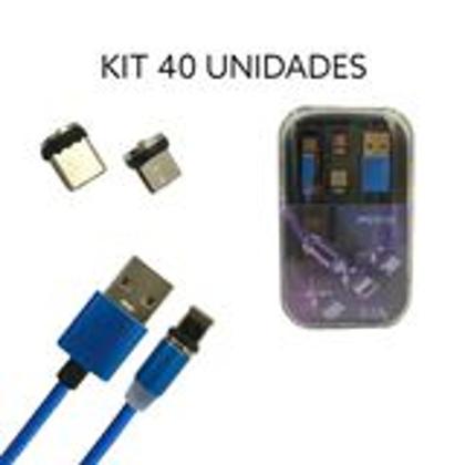 Imagem de Cabo Magnético Turbo 3 em 1 Micro Usb Tipo C e Ios Com Led Universal Kit 40 Unidades