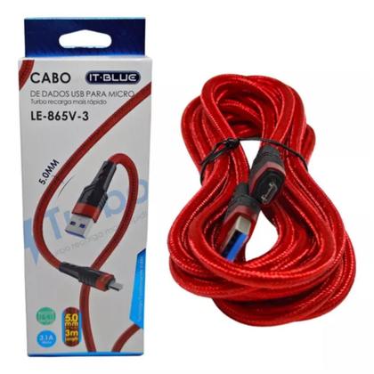 Imagem de Cabo Para Controle de Videogame Carregador Turbo 3 metros Micro-usb V8