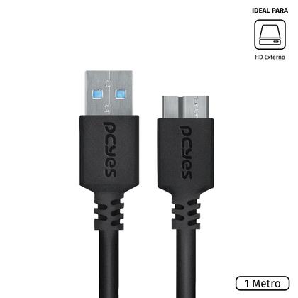 Imagem de Cabo para HD Externo USB a 3.0 Macho para Micro USB B 3.0 (10 Pinos) Macho 28AWG Puro Cobre 1 Metro