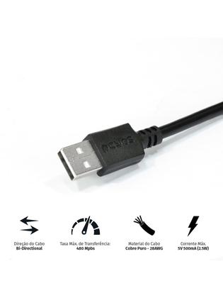Imagem de Cabo Usb A 2.0 Macho Para Mini Usb B Macho 28awg Puro Cobre 3 Metros - Puanm2-3