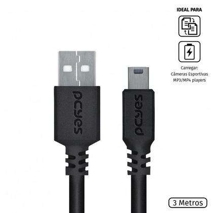 Imagem de Cabo usb a 2.0 macho para mini usb b macho 28awg puro cobre 3 metros - puanm2-3
