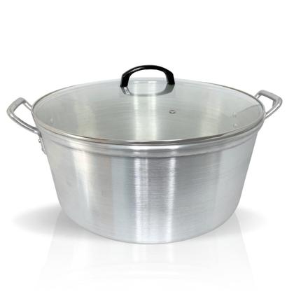 Imagem de CAÇAROLA Nº 40 LIXADA HOTEL GRANDE FEIJOADA ALUMÍNIOS PORTELA COM TAMPA DE VIDRO