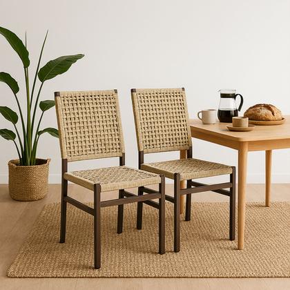 Imagem de Cadeira Corda Nautica Marrom  Sala, Varanda, Sacada, Cozinha - Cadeira Rami - Kit2