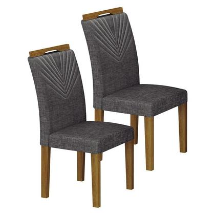 Imagem de Cadeira para Mesa de Jantar Stela MDF Kit 2 Peças Freijó Linho Chumbo  Leifer Móveis
