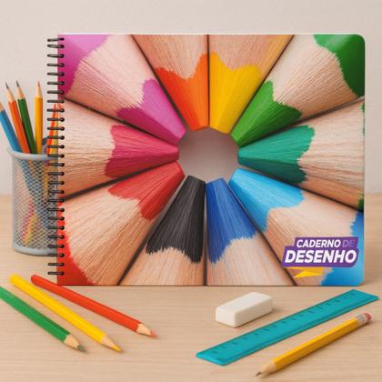 Imagem de Caderno de Desenho 96 Folhas Capa Dura Espiral Artístico Escolar Profissional  Cores Vibrantes