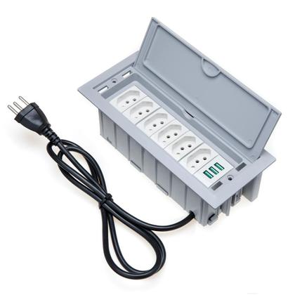 Imagem de Caixa De Tomada 7 Blocos Embutir 5 Tomadas 10A 3 USB 5.2A