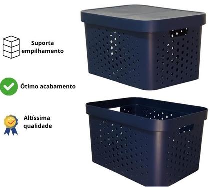 Imagem de Caixa organizadora grande 17 litros azul petróleo qualidade resistente com tampa