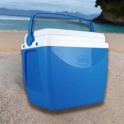 Imagem de Caixa Térmica Cooler 12 Litros com Alça e Porta Copos Bebidas Cerveja Portátil p/ Viagem Praia - Mor