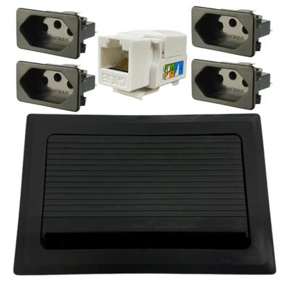 Imagem de Caixa tomada preta de mesa + 4 modulos + 1 rj45