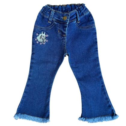 Imagem de Calça Country Infantil Jeans Bordada Cavalo Flare Pra Menina