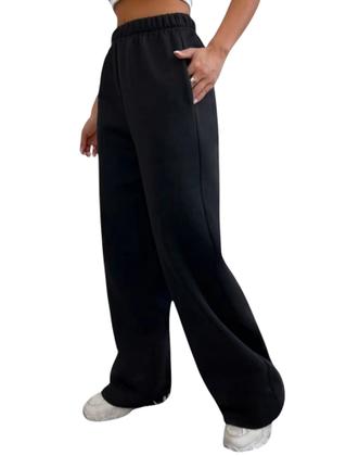 Imagem de Calça de moletom preta de verão sem felpas feminina com barra reta