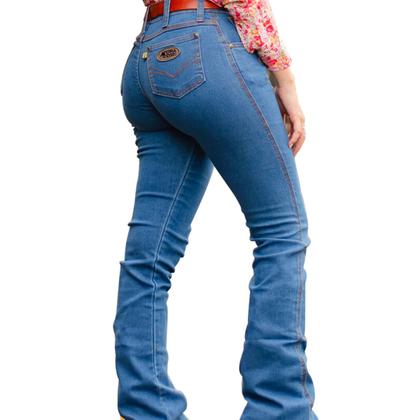 Imagem de Calça Feminina Country Barra Larga C/ Lycra Jeans Resistente