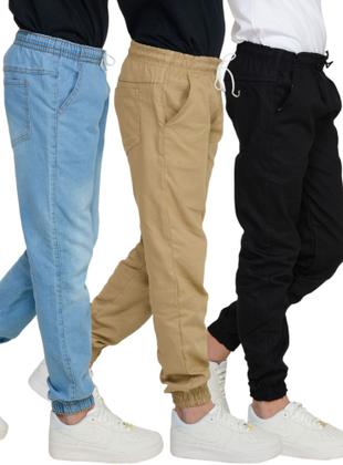 Imagem de Calça infantil Juvenil Jogger Sarja Jeans Com Elástico Punho Menino