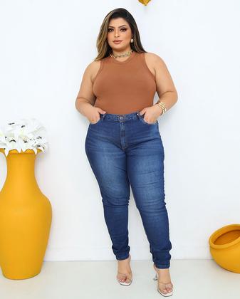 Imagem de Calça jeans skinny plus size feminina cintura alta detalhe bolso