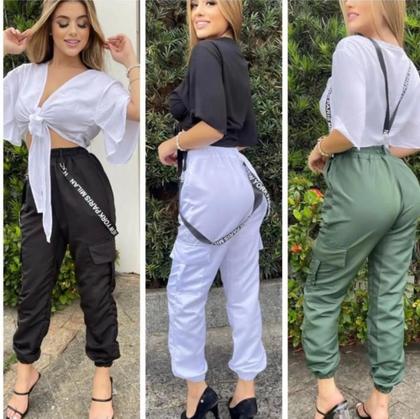 Imagem de Calça Jogger Feminina Com Corrente Tactel Moda Gringa Unissex