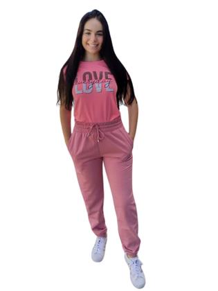 Imagem de Calça Moletom Jogger Feminina Com Cordão e Elástico