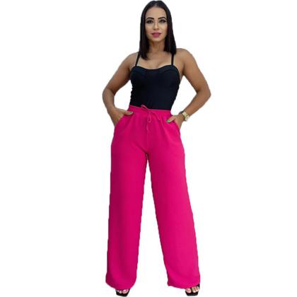 Imagem de Calça Social Trabalho Não Amassa Pantalona Soltinha Tecido Duna Plus P ao GG