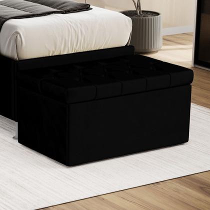 Imagem de Calçadeira Sagitarius Estofada 90 para Cama Box de Solteiro N-024 Veludo Preto Aradecor