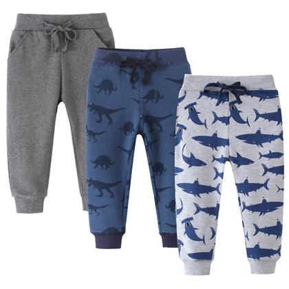 Imagem de Calças WAWLAUDP para meninos com cordão, elástico, algodão, pacote com 3 unidades