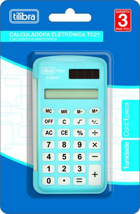 Imagem de Calculadora Tilibra TC21 Azul Claro 8 Dígitos de Bolso com Capa Plástica Ref: 316423