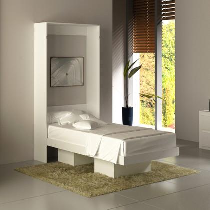 Imagem de Cama Articulada Vertical De Parede Compacta Solteiro Quarto 2 Nichos Prateleiras Multiuso Branco