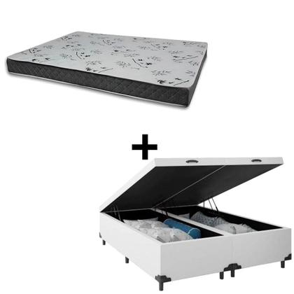Imagem de Cama Baú Queen 158 Tecido Sintético Branco Com Colchão Miller Bello Box - 100% Espuma - D33 Cinza 55x158x198