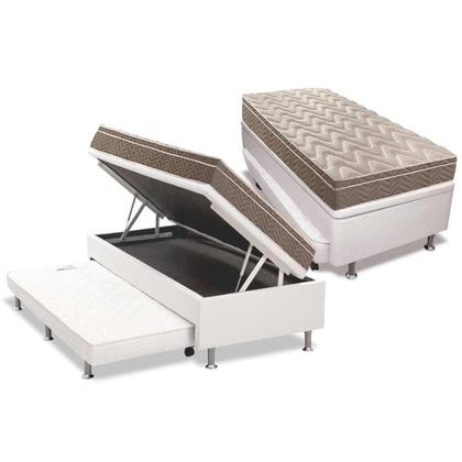 Imagem de Cama Box Baú c/Auxiliar Solteiro: Colchão Anatômico Paropas D33 Confort Ultra Firme Euro Pillow + Base CRC Courano White(88x188)