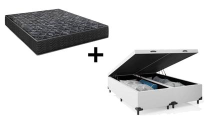 Imagem de Cama Box Baú Casal 138 Bipartido Tecido Sintético Branco com Colchão Lisboa Espuma D28 Preto