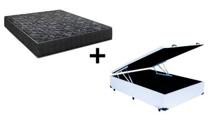 Imagem de Cama Box Baú Casal 138 Tecido Sintético Branco com Colchão Lisboa Espuma D28 Preto