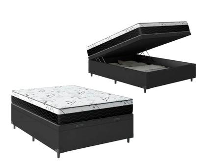 Imagem de Cama Box Baú Casal 138 Tecido Sintético Preto com Colchão Espuma D33 One Face Preto Bello Box - 58x138x188