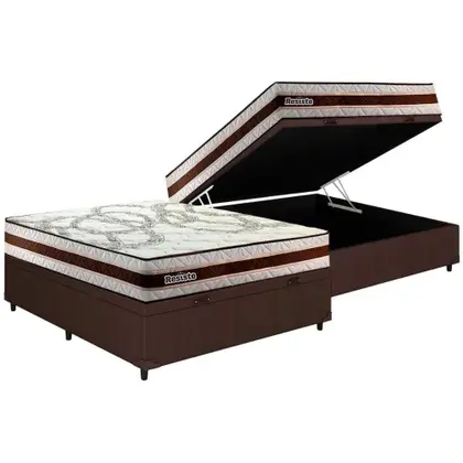 Imagem de Cama Box Baú Casal: Colchão Ortopédico Paropas D45 Paropas Resiste Hotel DF 22 + Base Universal Linhão Brown CRC (138x188)