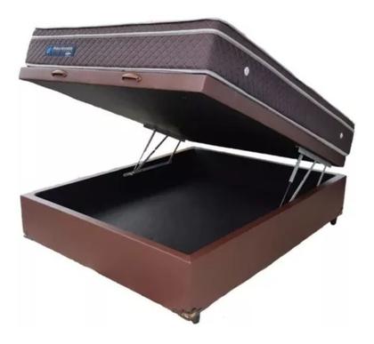 Imagem de Cama Box Baú Casal Conforto Suede Marrom + Colchão Casal Conforto Espuma D23 Com EPS 17x138x188
