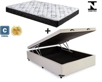 Imagem de Cama Box Baú Casal Dreams Sintético Bege   + Colchão Casal Dreams Espuma D23 Com EPS 17x138x188